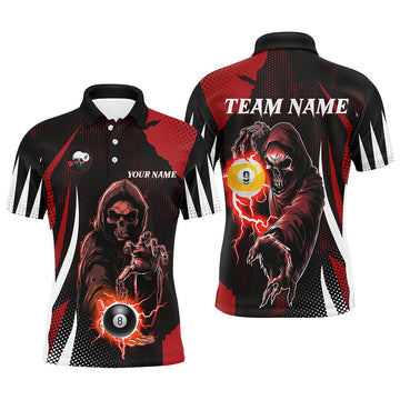 Funny Red Skeleton Billiard Polo Shirt for Men T1340