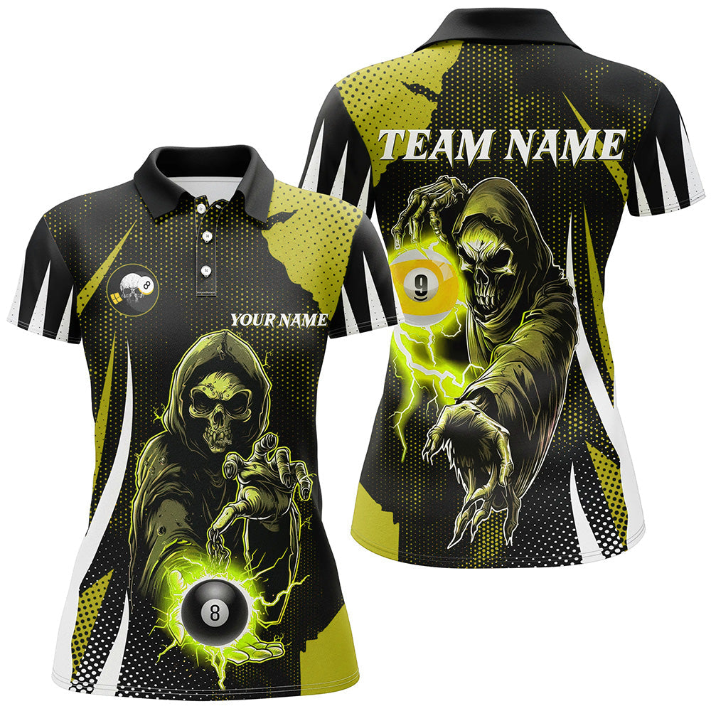 Women's Custom Billiard Team Polo - Yellow Skeleton Design T1341