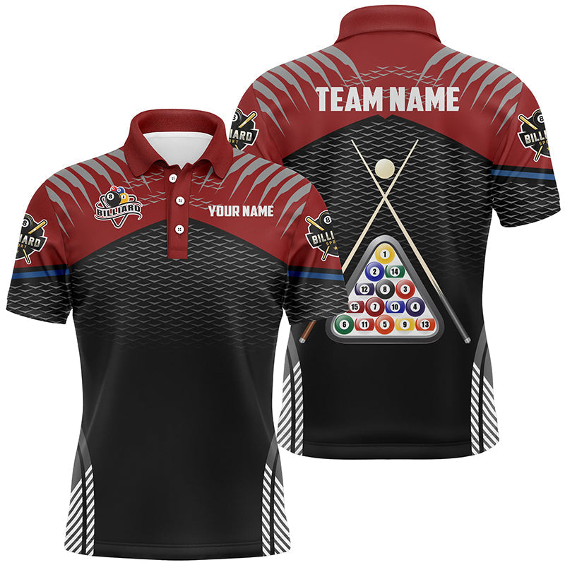 Personalised Red & Black 3D Billiard Polo Shirt for Men V1025