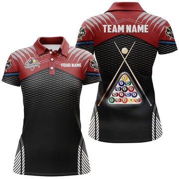 Personalised Red & Black 3D Billiard Polo Shirt for Women V1025