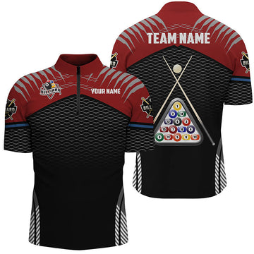Men's 3D Quarter-Zip Billiard Shirt - Red & Black V1025
