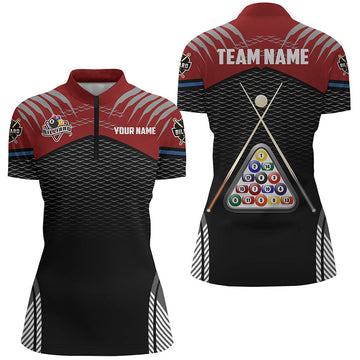 Women's 3D Quarter-Zip Red & Black Billiard Shirt V1025