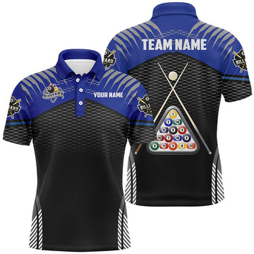 Men's Custom 3D Blue & Black Billiard Polo Shirt V1026