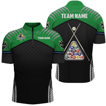 Men's Green 3D Billiard 8 Ball Quarter-Zip Shirt V1027