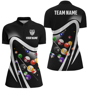 Personalised Black Billiard 3D Quarter-Zip Shirt for Women V1046