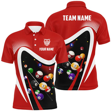 Men's Custom 3D Red Billiard Polo Shirt V1047