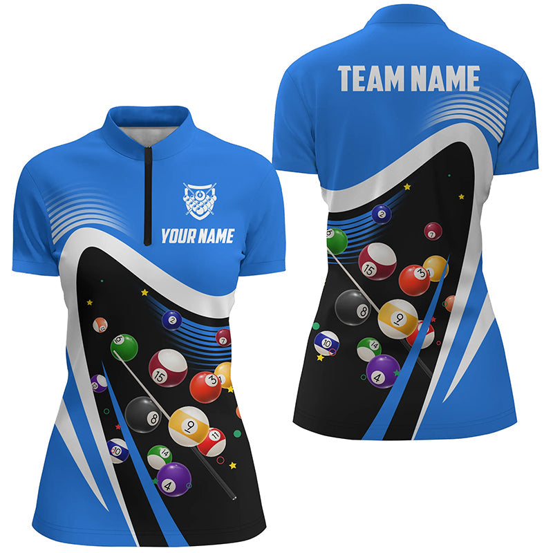 Women's 3D Quarter-Zip Billiard Jersey - Personalised Blue 8 Ball V1048