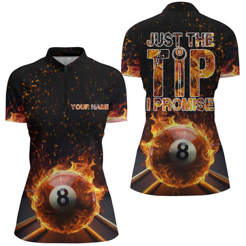 Women's 3D Quarter-Zip Billiards Shirt - Fire Flame Design V0482