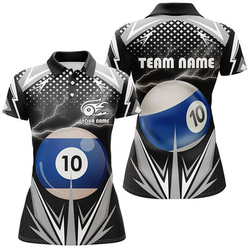 Personalised Thunder Black 10 Ball Billiard Polo Shirt for Women V0966