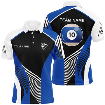 Custom Blue 10 Ball Billiards Polo Shirt for Men V0970