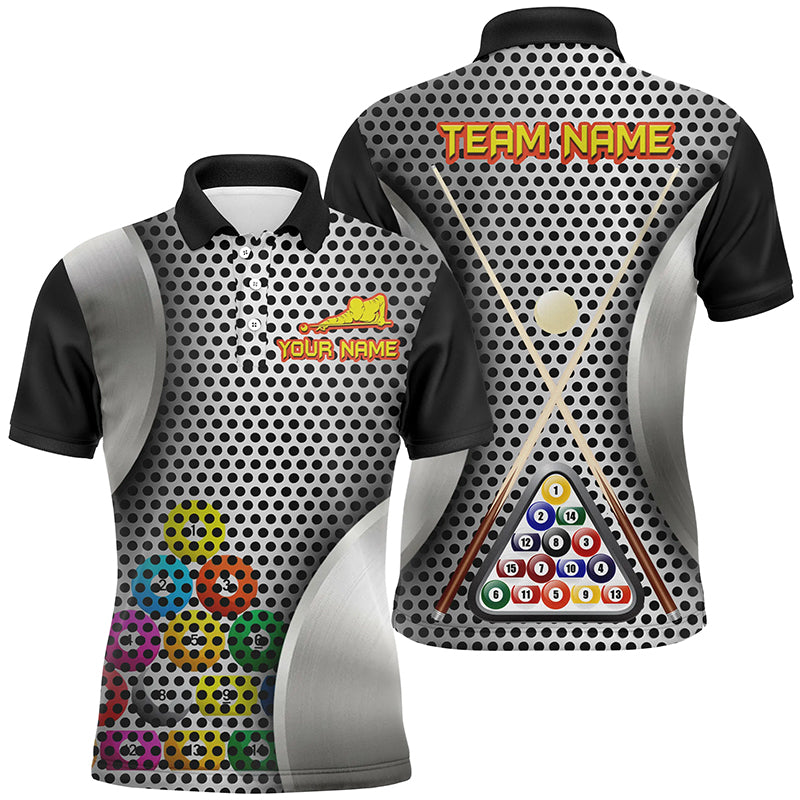 Custom Black & Grey 3D Polo Shirt for Men - Billiards Theme V0315