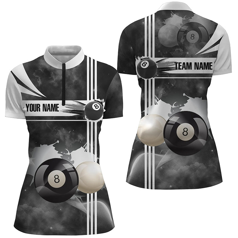 Women's Custom 8 Ball Pool Quarter-Zip Shirt - Black/White V0559