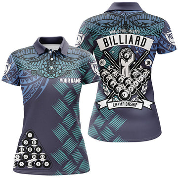 Women's Blue Tribal 3D Polo Shirt - Billiards 8 Ball V0385