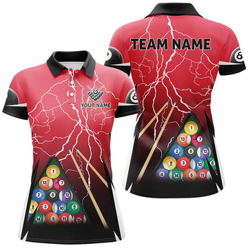 Custom Red 3D Thunder Billiards Polo Shirt for Women V0172