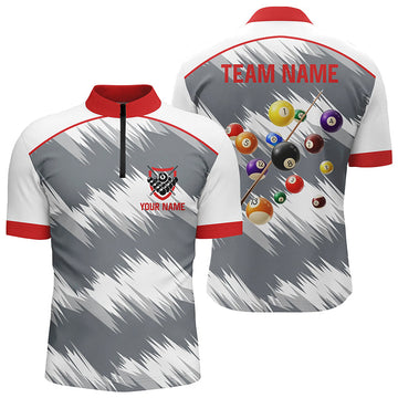 Men's 3D Quarter-Zip Billiard Team Jersey - Red/Grey 8 Ball V1016