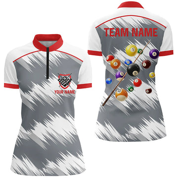 Women's 3D Quarter-Zip Billiard Team Shirt - Red & Grey V1016