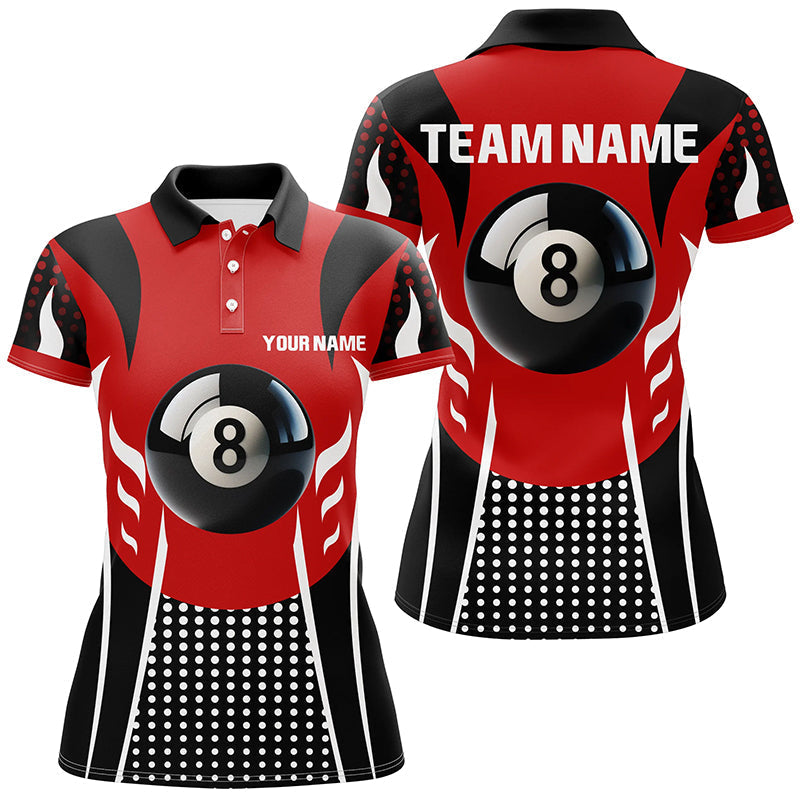 Custom Red & Black 3D Billiard Polo Shirt for Women V1037