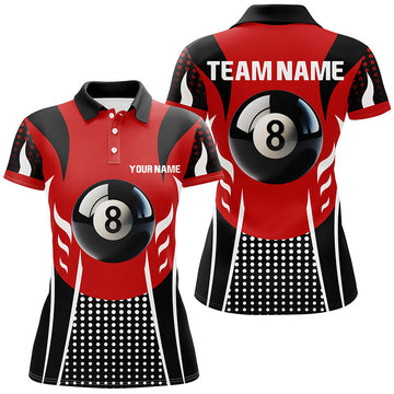 Custom Red & Black 3D Billiard Polo Shirt for Women V1037