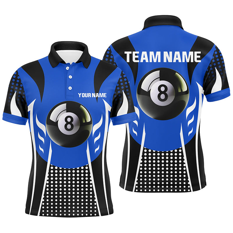 Custom Blue & Black 8-Ball Billiard Polo Shirt for Men V1038