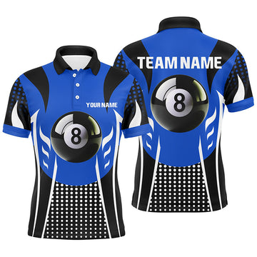 Custom Blue & Black 8-Ball Billiard Polo Shirt for Men V1038