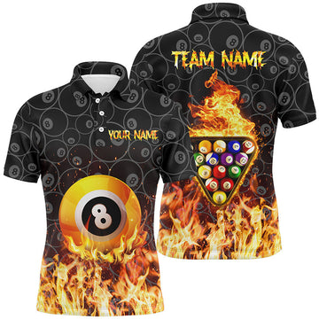 Men's Custom Yellow Flame 8-Ball Pool Polo Shirt V0803
