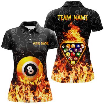 Custom 3D Yellow Flame Pool Polo Shirt for Women V0803