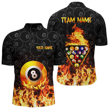 Men's 3D Yellow Flame Pool Quarter-Zip Shirt V0803