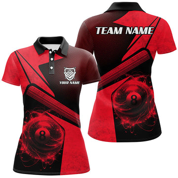 Women's Red 3D Billiard Polo Shirt - Custom 8 Ball Pool Jersey V1044