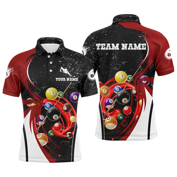 Men's 3D Black Grunge Billiards Polo Shirt V0476