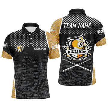 Men's Custom Yellow & Black 9 Ball Pool Polo Shirt V0815