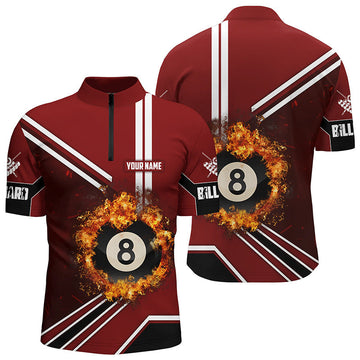 Men's Custom Red 3D Pool Billiard Quarter-Zip Shirt V0258