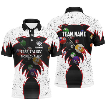 Men's White Polo Shirt - "Less Talkin More Chalkin" Billiard Jersey V0498