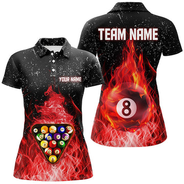 Personalised 3D Red & Black Billiard Polo Shirt for Women V0503