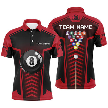Custom Red & Black 8 Ball Pool Polo Shirt for Men V0505