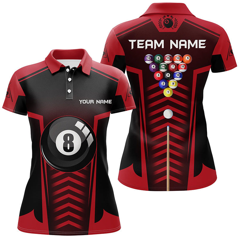 Custom Red & Black 8 Ball Pool Polo Shirt for Women V0505