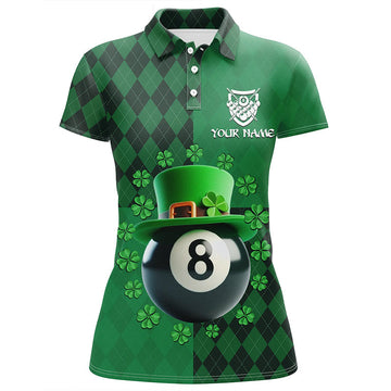 St Patrick's Day Women's 3D Polo Shirt - Billiard 8 Ball & Shamrock V0994