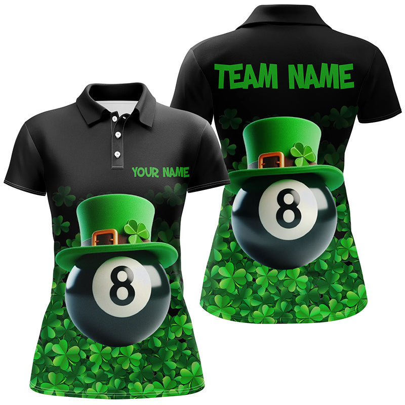 St Patrick's Day 3D Polo Shirt for Women - 8 Ball Pool Shamrock Jersey V0996