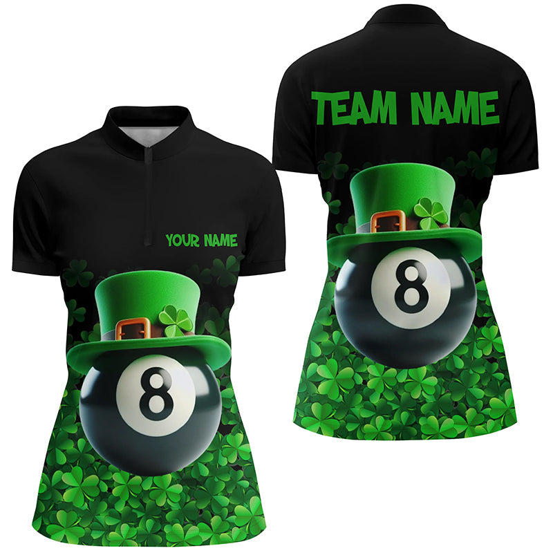 St Patrick's Day Shamrock 8-Ball Pool Quarter-Zip Shirt for Women V0996