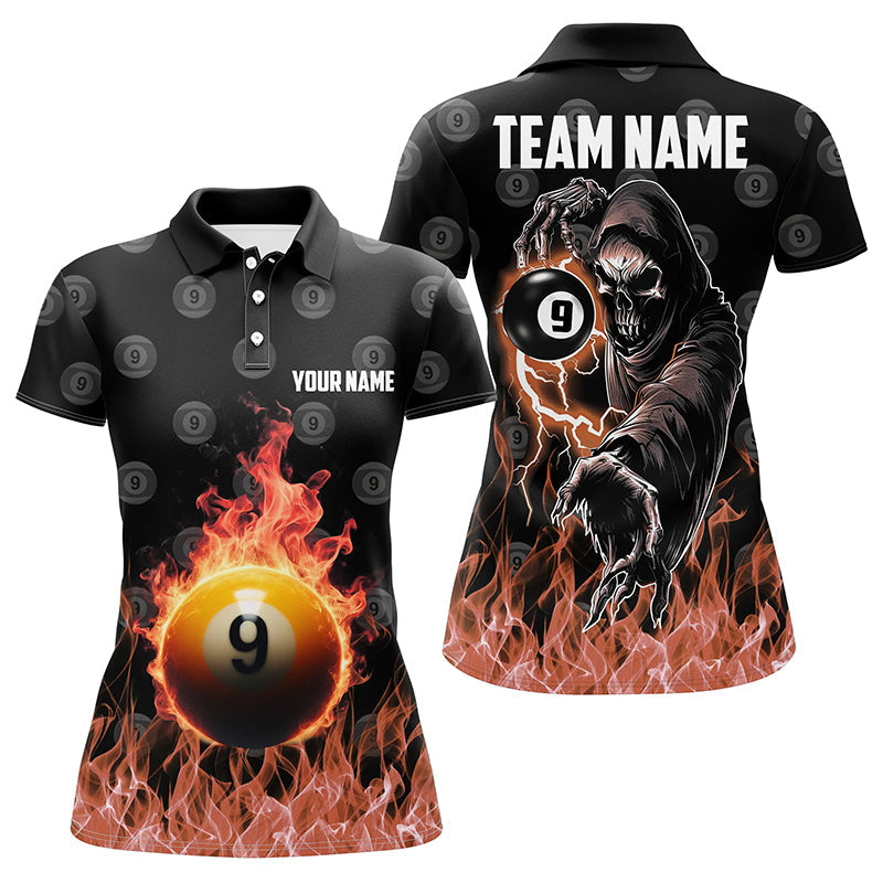 Custom Skull Flame 9-Ball Pool Polo Shirt for Women V1125