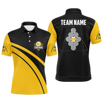Men's Custom Yellow & Black 9 Ball Pool Polo Shirt V0733