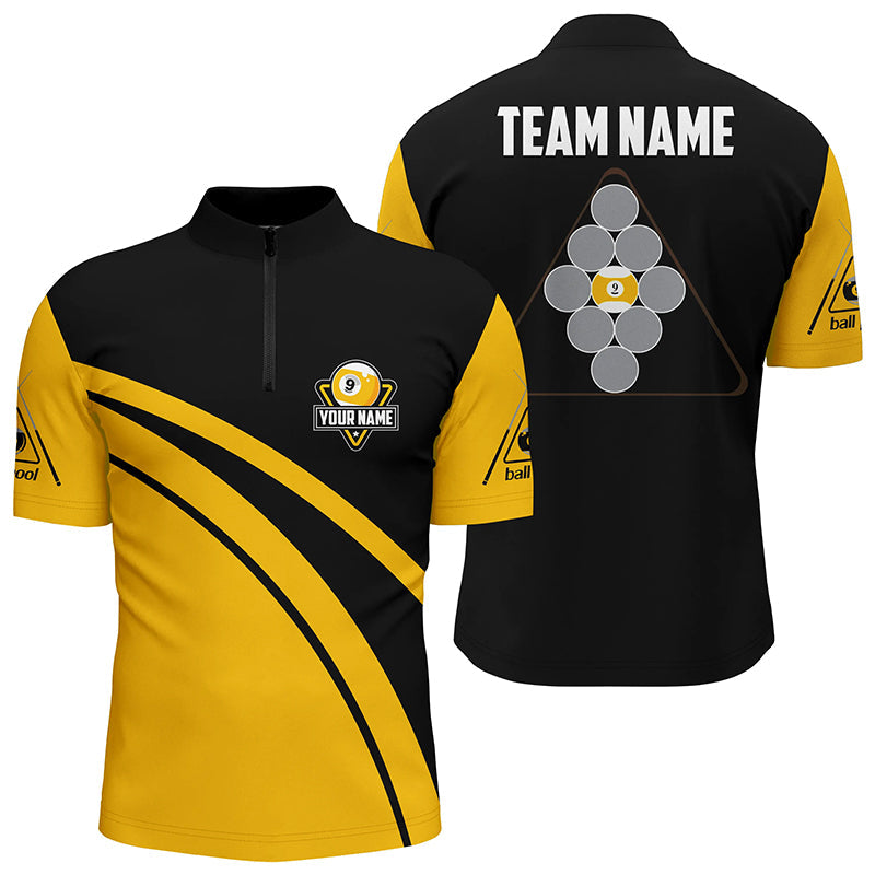 Custom Yellow & Black 9 Ball Pool Quarter-Zip Shirt for Men V0733