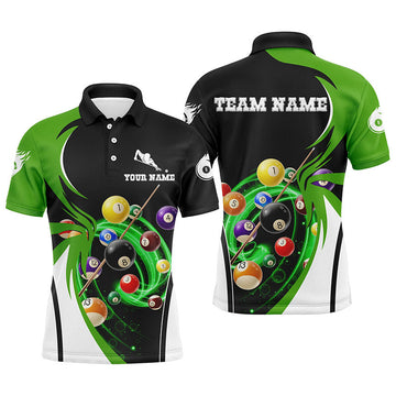 Men's 3D Billiards Polo Shirt - Green Flame 8 Ball V0116