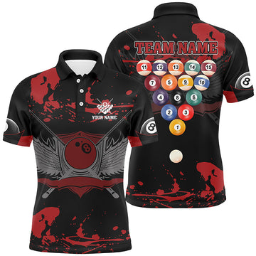Personalised 3D Red & Black Billiards Polo Shirt for Men V0349