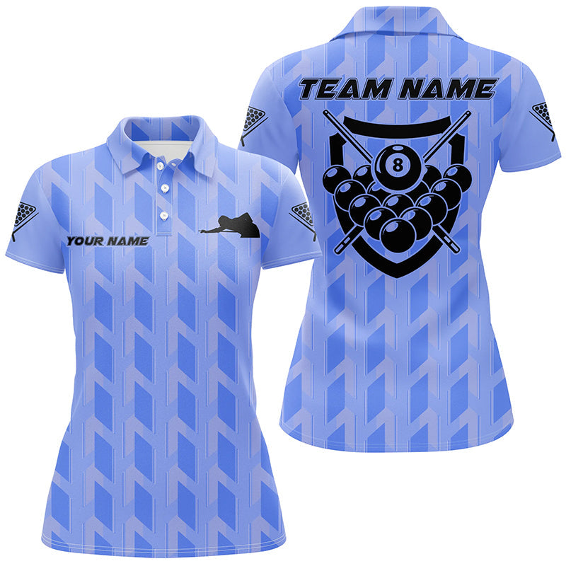 Custom Blue 3D Billiards Polo Shirt for Women V0746