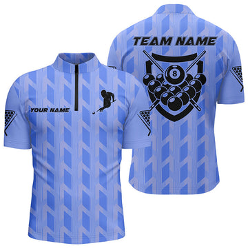 Personalised Blue 8-Ball Billiards 3D Quarter-Zip Shirt for Men V0746