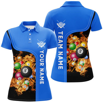 Custom Blue Fire Billiard Polo Shirts for Women V0747