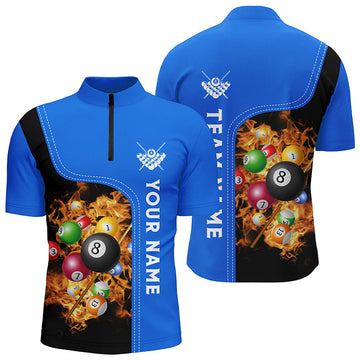 Men's Custom Blue Fire Billiard Balls Quarter-Zip Shirt V0747