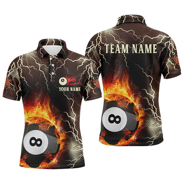 Men's Custom 8 Ball Billiard Polo Shirt - Fire Flame Lightning V0142