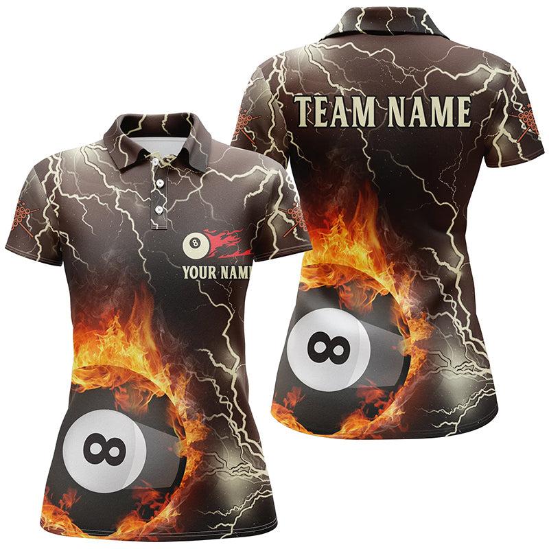 Custom Billiard Polo Shirt for Women - Fire Flame Lightning Design V0142