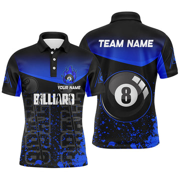 Custom Blue Fire 8 Ball Pool Polo Shirt for Men V0581